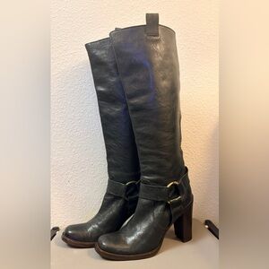 Vero Cuoio Black Leather Tall High Heeled Boots Sz 7.5
